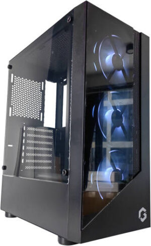 GameOn Trident II G-Series Mid Tower Gaming Case, 3x Pre-Installed RGB Fans, Up to 280mm Radiator & 6x Fan Support, Acrylic Side Panel, SPCC Material, Dust Filter, Black | GO-TRIDENTII-G