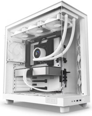 NZXT H6 Flow Compact Dual-Chamber Airflow Mid-Tower ATX Case, Panoramic Glass Panels, Up to 360 mm Radiator & 3x 120mm F120Q Fans, Cable Management, USB-C 3.2 / USB-A 3.2, White | CC-H61FW-01