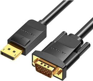 Vention DP to VGA Cable, 1080P HD, Fastener and Ergonomic Design, Gold Platted Interface, 30AWG Core Diameter, 1.5 Meter, Black | HBLBG