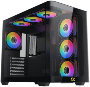 Xigmatek Pano E-ATX Computer Case, 1x G20A & 6x G20A Reverse Pre-Installed Fans, 360mm Radiator Support, 7 Expansion Slots, Curved Tempered Glass Panel, Black | EN44250