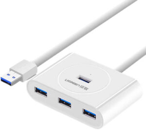 UGREEN USB 3.0 Hub 4 Port USB 3 Data Hub, Portable Super Speed for Wide Compatibility with 3FT Extension Cable USB Hub, 5Gbps Data Transfer, White | 20283