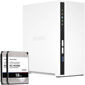QNAP TS-233 2 Bay 36 TB (2 x 18TB) Desktop NAS with 18TB Ultrastar (HGST) HC550 SATA 6Gb/s HDD, 2GB RAM On Board, 2 x 3.5 Inch SATA 6Gb/s Drive Bay, ARM Processor, Power, Gigabit Ethernet Port,