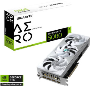 GIGABYTE GeForce RTX 5080 AERO OC SFF Graphics Card, 16GB GDDR7 256-Bit Memory, 2730 MHz Core Clock, 30 Gbps Memory Clock, PCI Express 5.0, White | GV-N5080AERO OC-16GD