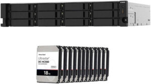 QNAP TS-1232PXU-RP-4G 12-Bay 216TB (12x18) NAS Enclosure Bundle with WD Ultrastar HC550 18TBSATA 3.5" HDD, 7200RPM SATA-6Gb/S, 512MB  ARM Cortex-A57 Quad-Core CPU, 4GB DDR4 RAM, 2 x 2.5GbE RJ45