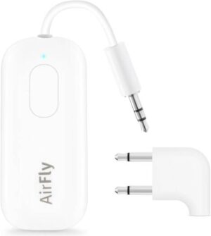 Twelve South AirFly Pro Deluxe, Bluetooth Wireless Audio Transmitter/Receiver for up to 2 AirPods/Wireless Headphones Use with 3.5mm Audio Jack International Headphone Adapter & Travel Case