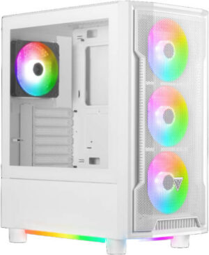 GAMDIAS Athena M6 ATX Mid Tower Gaming PC Case, Tempered Glass, Support Up to 6 Fans & 360mm Radiator, Under-Glowing RGB Lighting, USB 3 / USB 2x2, HD Audio /LED Control, White | GD-ATHENA-M6-WH