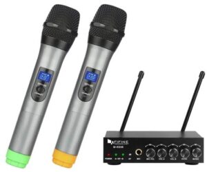 Fifine UHF Dual Channel Wireless Handheld Microphone, 50-18kHz Frequency Response, UHF 520-578MHz Frequency Band | K036