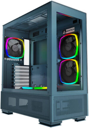 Montech Sky Two aRGB ATX Mid Tower Computer Cases, Up to 360mm Radiator Support, 4x Preinstalled PWM Fans, Side & Bottom Dust Filter, Built-In Cable Management, Morocco Blue | SKY TWO M