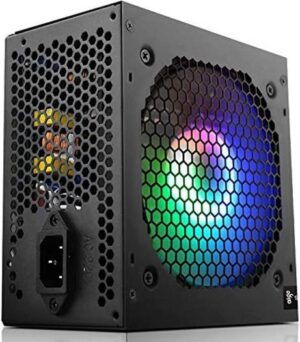 Aigo Warrior AK600 Max 600W Power Supply, Built-in PFC, Intelligent Temperature Control, Silent 12cm Hydraulic Bearing RGB Fan, ATX 24pin 12V,  4 SATA Interface, Balck | AK600