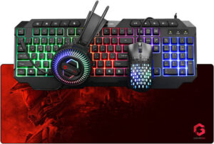 GameOn Cypher XL All-In-One Gaming Bundle, Quite Membrane Keyboards, Comfy Fabric Gaming Mousepad, 4 Level Adjustable DPI Mouse, Eye-catching RGB Gaming Design Headset | GO-CYPHER-XL