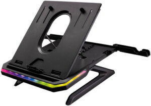 SureFire Portus X1 Gaming Laptop Stand, Up to 17.3" and 10kg Max Weight Support, 9 Adjustable View Angles, 2 Height Levels, RGB LED Lighting, 2 Phone Holders, Anti-Slip Rubber Base, Black | 48842