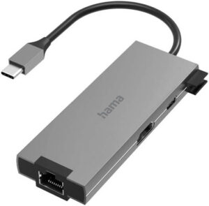 Hama 200109 USB-C Hub, Multiport, 5 Ports, 2 x USB-A, USB-C, HDMI, LAN/Ethernet, Up to 4K Resolution, Up to 5Gbps Data transfer Rate, Power Delivery Technology, 0.15m Cable, Anthracite | 4047443436818