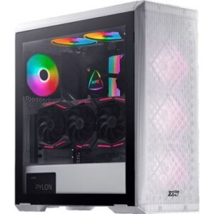 XPG Defender Mid Tower ATX Computer Case, MESH Front Panel, RGB Effect Efficient Airflow, Tempered Glass, x3 XPG VENTO 120 ARGB Fans, Removable Dust Filter, White | DEFENDER-WHCWW