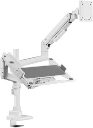 Newstar 91-LDT69C024PML Heavy-Duty Monitor Arm with Laptop Holder, 17"-49" Fit Screen Size, 20kg Weight Capacity (Per Screen), 9kg Max Laptop Weight, VESA Compatible, White | 91-LDT69C024PML