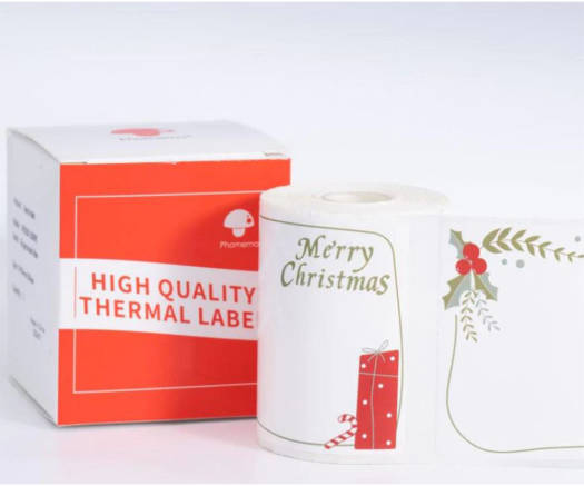 Phomemo 11116002 Multifunctional Label Maker Printer Paper, Rectangle White, Merry Xmas Plum Leaf Design, For M110/M120/M200/M220, 50x80mm Size, 100 Labels In Roll | SQXMSPLM5050WH - Image 2