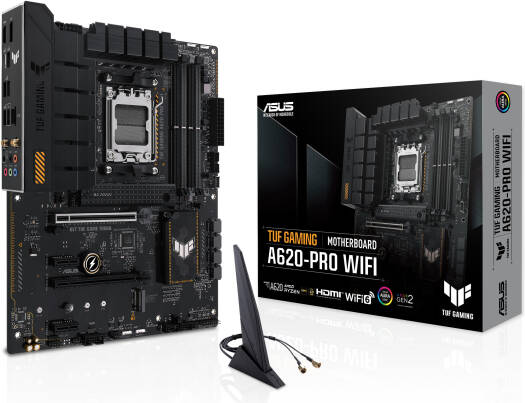 ASUS TUF Gaming A620-Pro Wi-Fi ATX AM5 Motherboard, AMD A620 Chipset, 4x DDR5 DIMM Slots, 192GB Max Memory, Wi-Fi 6 & Bluetooth 5.3 Connectivity, 1x PCIe 4.0 x16 Slot, 2x M.2 Slots | 90MB1FR0-M0EAY0