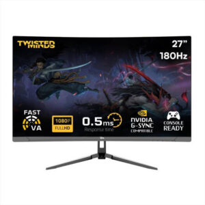Twisted Minds TM27FHD180VA Curved Gaming Monitor, 27" FHD VA Display, 180Hz Refresh Rate, 0.5ms Response Time, R1500 Curvature, Aspect Ratio 16 9, HDMI, DP & Audio Ports, Black | TM27FHD180VA
