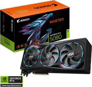 GIGABYTE AORUS GeForce RTX 5080 MASTER Graphics Card, 16GB GDDR7 256-Bit Memory, 2805 MHz Core Clock, 30 Gbps Memory Speed, PCI-Express 5.0 | GV-N5080AORUS M-16GD