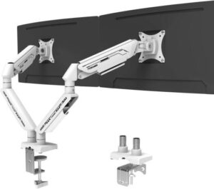 Fydeamer Gaming Monitor Dual Arm, Fits 17-35" Screen, Gas Spring, VESA 75X75/100X100, Multi Angle Adjustment, Up To 11KG / 24LBS Max Load Capacity, White | FDRMRDL