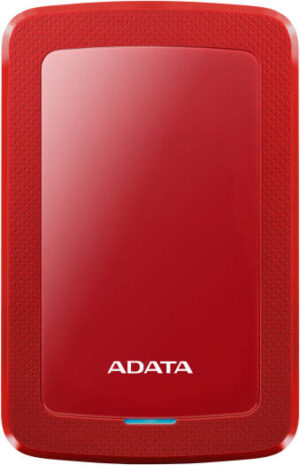 Adata HV300 2TB Slim External Hard Drive, Shockproof, USB 3.1 Interface, LED Indicator, Data Encryption, Energy Efficient, Silent Operation, Red | AHV300-2TU31-CRD