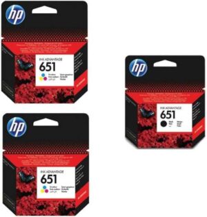 HP C2P10AE 651 BlackInk Cartridge and HP C2P11AE 651 Tri Color Ink Cartridges, 2 Pieces