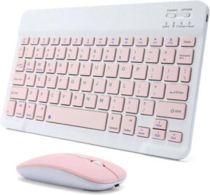 Bluetooth Wireless Mouse & Keyboard Kit, Rechargeable, Ultra Slim, Compatible with iOS, Android, Windows, Tablets, Compact, Lightweight Design for Easy Use & Portability, Pink | BTKBM Pink