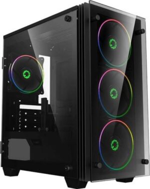 Gamemax Mini Stratos H609 RGB ATX Gaming Case, With 4 Fans, Tempered Glass, 2.5" Drive Bays, Up To 240mm Radiator Size Support, Black | H609