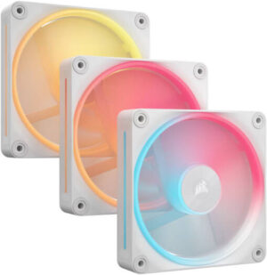 Corsair iCUE LINK LX120-R RGB 120mm PWM Reverse Fans, 2400 RPM Fan Speed, 70 CFM Fan Airflow, 35.1 dBA Sound Level, Static Pressure Flow Type, Pack of 3, White | CO-9051054-WW