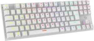 Porodo Gaming Mechanical Keyboard with Suspending Keycaps, TKL 87 Keys US & Arabic, Smooth Clicks, Plug & Play, Red Switch, Anti-Ghosting, 12 Light Modes RGB, 50 Million Clicks Lifespan (White)