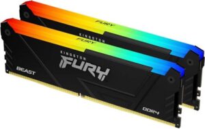 Kingston Fury Beast RGB 64GB (2x 32GB) DDR4 Desktop Memory Kit, 3200MT/s Memory Speed, CL16 CAS Latency, 288-Pin, Intel XMP 2.0, Black | KF432C16BB2AK2/64
