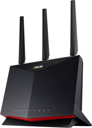ASUS RT-AX86U Pro AX5700 Wireless Router, Up to 5665 Mb/s, Dual-Band, 4x Ethernet Ports, 4x Antenna, AiProtection Pro, Red-Black | 90IG07N0-MU2B00