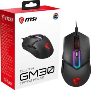 MSI Clutch GM30 Wired Gaming Mouse, Symmetrical Design, 6200 DPI Optical Sensor, 20M Omron Switches, Illuminated Scroll Wheel, RGB Mystic Light Compatible, PC/Mac Black | S12-0401690-D22
