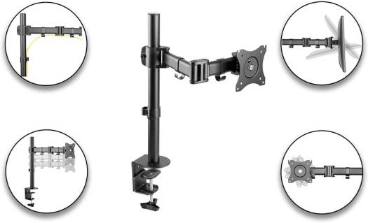 Skill tech Economy Steel LCD VESA Desk Mount, 13"-27" LCD Mount, 360 Rotary VESA Plate, Tilt and Swivel, Black | SH-070C012 - Image 3