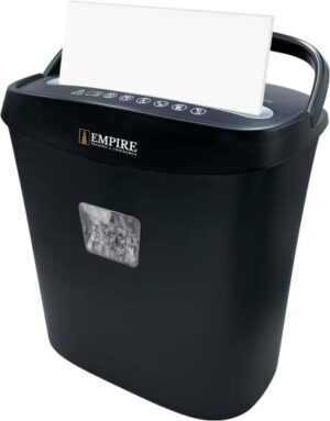 Empire Paper Shredder, Cross-Cut Type, 15 Liters, P-3 Security Level, Up to 6 Sheets at a Time, Safety Lock & Low Noise, 2 Minutes Continuous Shredding, Automatic Auto-Jam, Black | OS050C