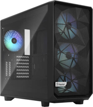Fractal Design Meshify 2 RGB ATX Mid Tower Case, 7+2 Expansion Slots, 120/140 mm Fan Size, Up To 360mm Radiator Support, Tempered Glass Window, 3.5"/2.5" Drive Mounts, Black | FD-C-MES2A-06