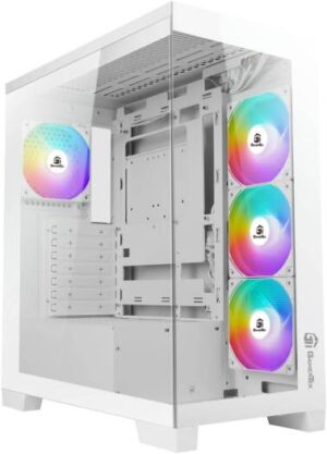 GamerTek Nebula Mid Tower Computer Case, 4x 120mm aRGB Fan Pre-Installed, Up to 360mm Radiator & 10x Fan Support, USB 2.0, USB 3.0, HD Audio, Type-C AIO, White | 616985066872