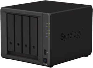 Synology DiskStation 4-Bay NAS Enclosure, Barebone Network Attached Storage, 4 GB DDR4 ECC, AMD Ryzen R1600, Compatible With 4x 2.5/3.5'' SATA, 2x M.2 2280 NVMe SSD, 2x 1GBE RJ45, Black | DS923+