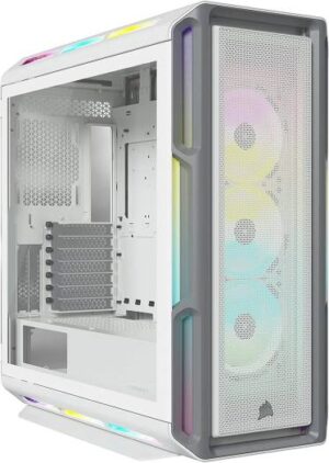 Corsair iCUE 5000T RGB Mid Tower ATX PC Case, Tempered Glass, 360mm Radiator & 10x Fan Support, 3x 120mm Fan Included, 7 + 2 Vertical Expansion Slots, White | CC-9011231-WW