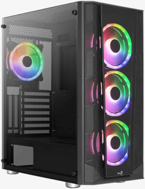 Aerocool Prism ARGB Mid Tower Case with Dual Chamber Design, Full Tempered Glass Side Panel, Up to 360mm Radiatio & x8 Fan, USB3.0 x 2/ USB2.0 / Mic, Black | Prism-G-BK-V3