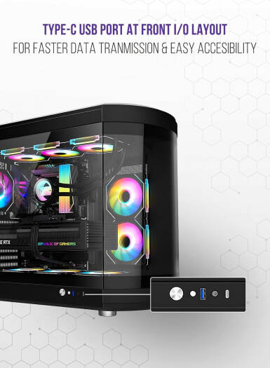 Tortox Vidrio ATX Full Tower Case, 6x Pre-Installed ARGB PWM Fans, Up to 360mm Radiator Support & 9x Fan Support, Semi Curved Tempered Glass, Dust Proof Filter, SPCC Material, Black | VIDRIOB - Image 13