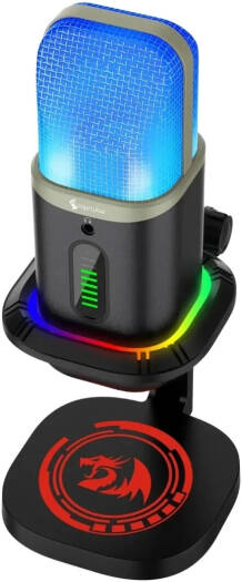 Redragon Echowave GM305 Mic, for Streamers and Creators, 100Hz-10K Hz Frequency Response, RGB Lighting, Stylish Housing, RGB On Stand Support Volume Mute, Black | GM305