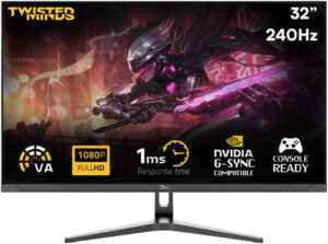 Twisted Minds TM32FHD240VA Supreme Series Gaming Monitor, 32" FHD VA Display, 240Hz Refresh Rate, 1ms Response Time, NVIDIA G-Sync Compatible, 16.7M Colors, Black | TM32FHD240VA