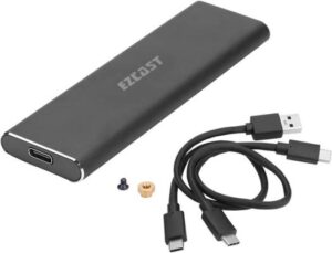 Ezcast M.2 NVME Portable SSD Enclosure Case, For 2230/2242/2260/2280, Unique Aluminum Slim Design, Large Capacity External Drive, No Driver Required, Black | B09BF9N6V4