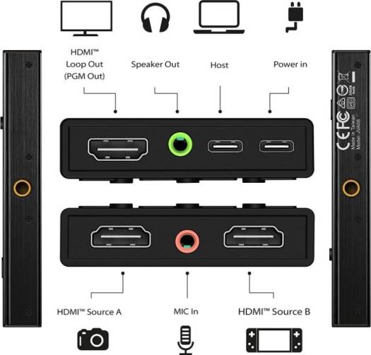 j5create Live Video Capture Card JVA06- Dual HDMI to USB-C, Supports 1080p 60Hz Video and Audio Recording, 60W, Ideal for PC Xbox Playstation Android Game Live Streaming, Black | JVA06 - Image 2