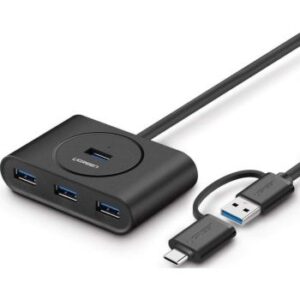 Ugreen 40850 USB 3.0 Hub With USB-C Port, 1m Cable Length, LED Indicator, Compatible with Windows 10/8/8.1/7/ Vista / XP and Mac OS X, Linux, Black | 40850