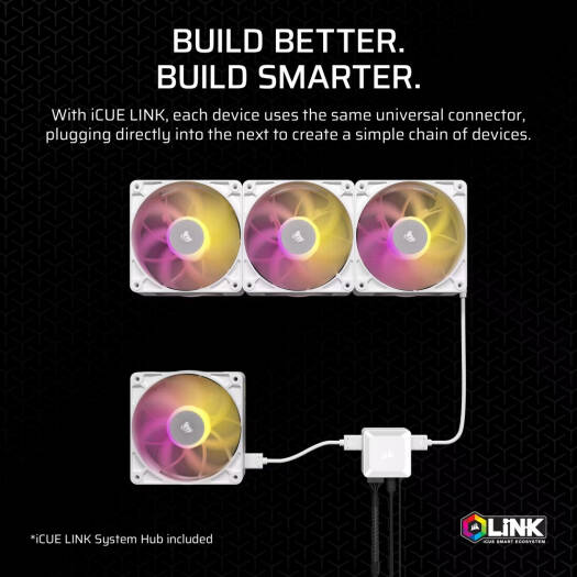 Corsair iCUE LINK RX120 MAX RGB 120mm PWM Thick Fans Starter Kit, 120mm x 30mm Fan Size, 2000 RPM Fan Speed, 71.3 CFM Fan Airflow, Magnetic Dome Bearing, Pack of 3, White | CO-9051038-WW - Image 6