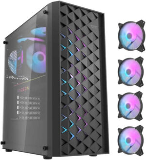 Darkflash DK351 ATX PC Case with 4 RGB Fans, Dragon Scale Esports Design Front Panel, Tempered Glass Side Panel, Supports Up to 360mm Radiator & 6x120mm Fans, I/O Panel With USB 3.0, Black | DK351-BK