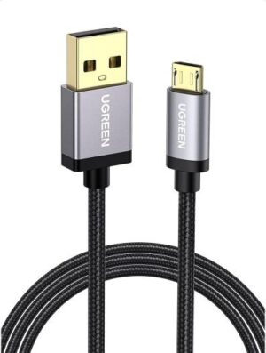 UGREEN 30652 Micro USB Cable Nylon Braided, Fast Quick Charger Cable USB to Micro USB 2.0 Android Charging Cord, 480 MBPS Transfer Speed, 2 Meter, Black | 30652