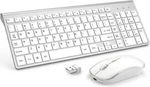 Joyaccess Wireless Keyboard and Mouse Combo Rechargeable J JOYACCESS 2.4G Ergonomic and Slim Quiet Click Compact Designed for Windows, PC, Laptop, Tablet, Silver |