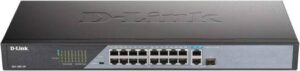 D-Link 18P Fast Ethernet PoE Switch, 250m range, 16x PoE ports, 230W budget, 2x Gigabit uplink, 6kV surge protection